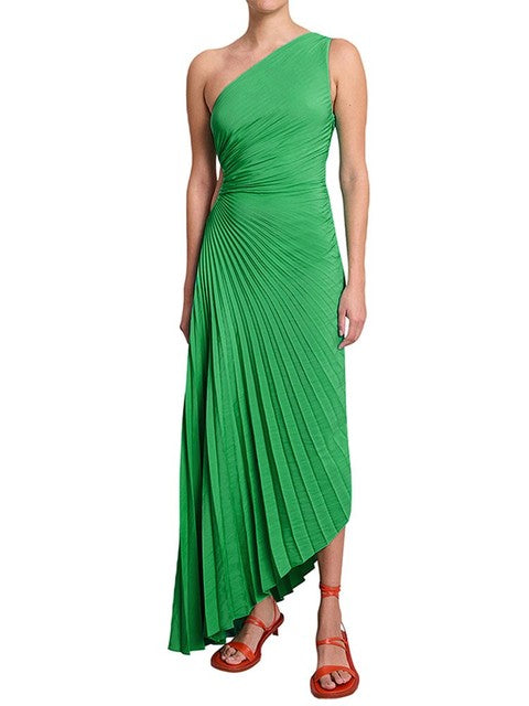 Elegantes One-Shoulder Plissee Kleid mit asymmetrischem Saum für Damen – Figurbetontes Abendkleid