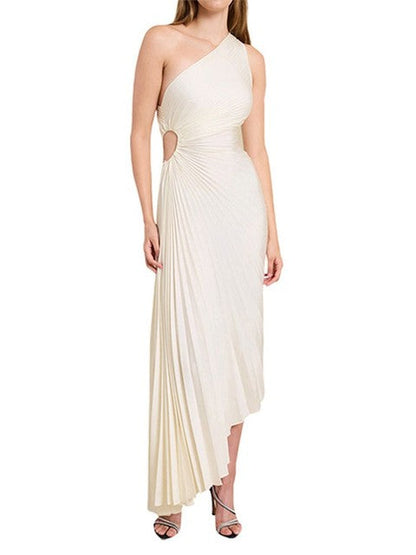 Elegantes One-Shoulder Plissee Kleid mit asymmetrischem Saum für Damen – Figurbetontes Abendkleid
