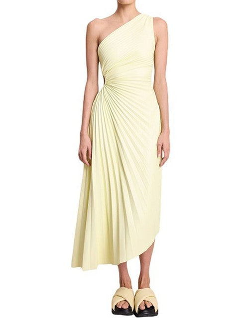 Elegantes One-Shoulder Plissee Kleid mit asymmetrischem Saum für Damen – Figurbetontes Abendkleid