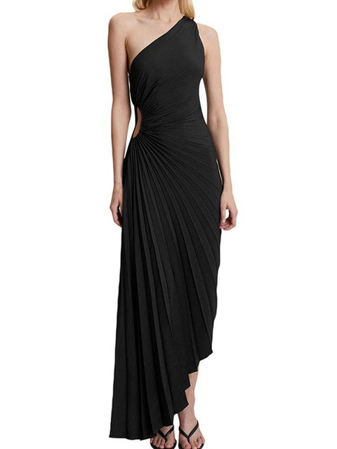 Elegantes One-Shoulder Plissee Kleid mit asymmetrischem Saum für Damen – Figurbetontes Abendkleid
