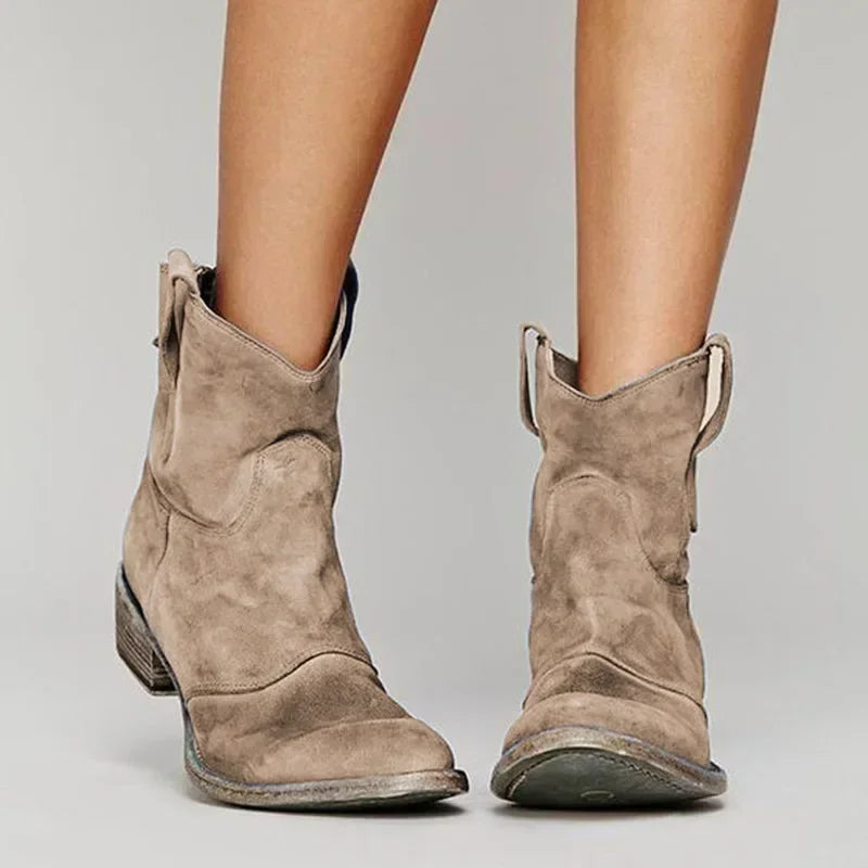 Western Boots Kurzstiefel im Vintage Look für Damen Bequeme Cowboy Stiefeletten
