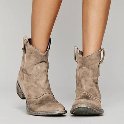 Western Boots Kurzstiefel im Vintage Look für Damen Bequeme Cowboy Stiefeletten