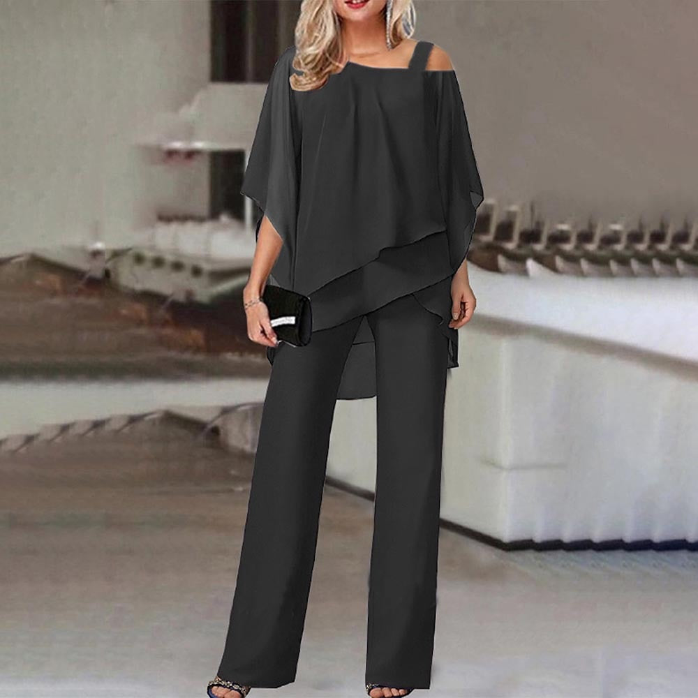 Elegantes Hosenanzug Set mit Chiffon-Look für Damen – Zweiteilig & Stilvoll