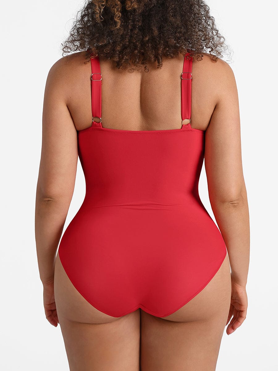 Figurformender Badeanzug mit Ring-Detail – Bauchkontrolle & Verstellbare Träger für Damen