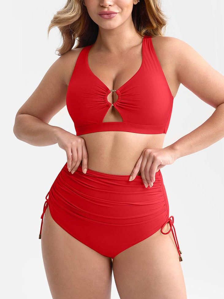 Figurformendes Bikini Set mit High Waist & Raffungen – Elegantes Push-Up Badeanzug Set für Damen