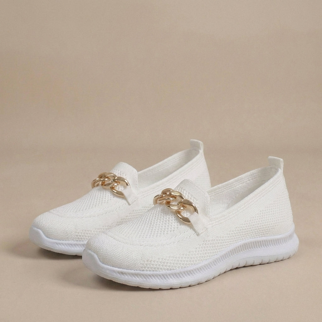 Bequeme Slip-On Sneaker für Damen – Leichte Mesh Schuhe mit Ketten-Detail & flexibler Sohle