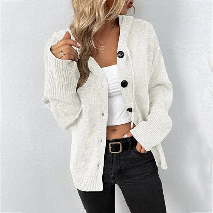 Strick Cardigan mit Kapuze & Knopfleiste – Warme Casual Jacke für Damen