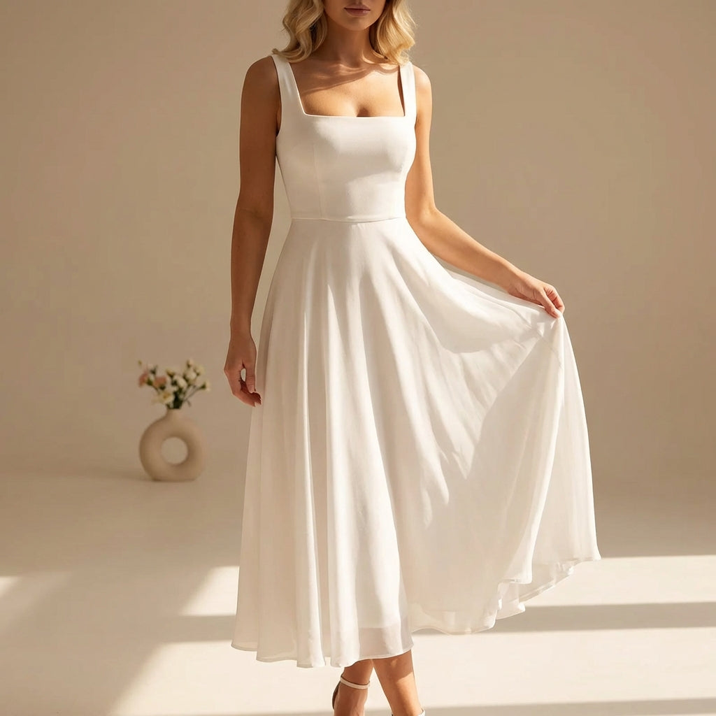 Elegantes Damen Midikleid mit A-Linie – Figurbetontes Sommerkleid mit schwingendem Rock