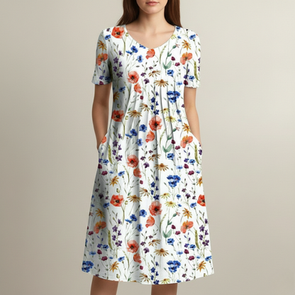 Leichtes Blumen Sommerkleid mit Taschen – Lockeres Freizeitkleid für Damen
