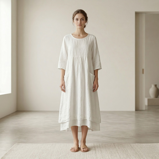 Leichtes Midi Leinenkleid mit Taschen – Luftig & Bequem für Damen