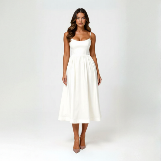 Elegantes Midi Sommerkleid mit Spaghettiträgern & taillierter Passform für Damen – Leicht & Feminin