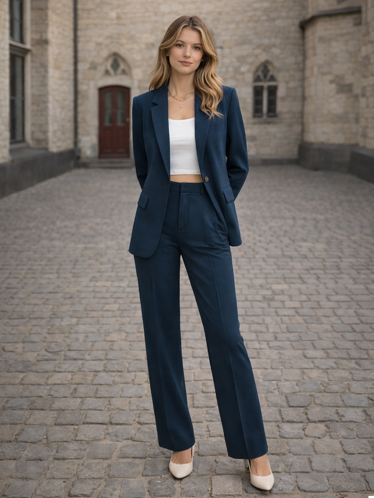 Eleganter Hosenanzug für Damen – Moderner Business Blazer & Stoffhose Set