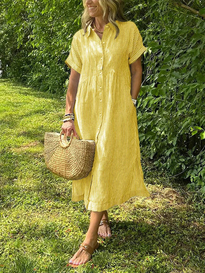 Lässiges gestreiftes Hemdblusenkleid Midi mit Knopfleiste – Luftiges Sommerkleid mit Taschen für Damen