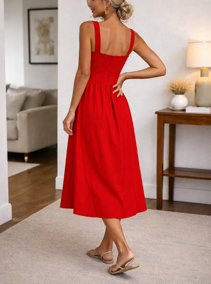 Elegantes Midikleid mit eckigem Ausschnitt für Damen – Ärmelloses Sommerkleid in A-Linie