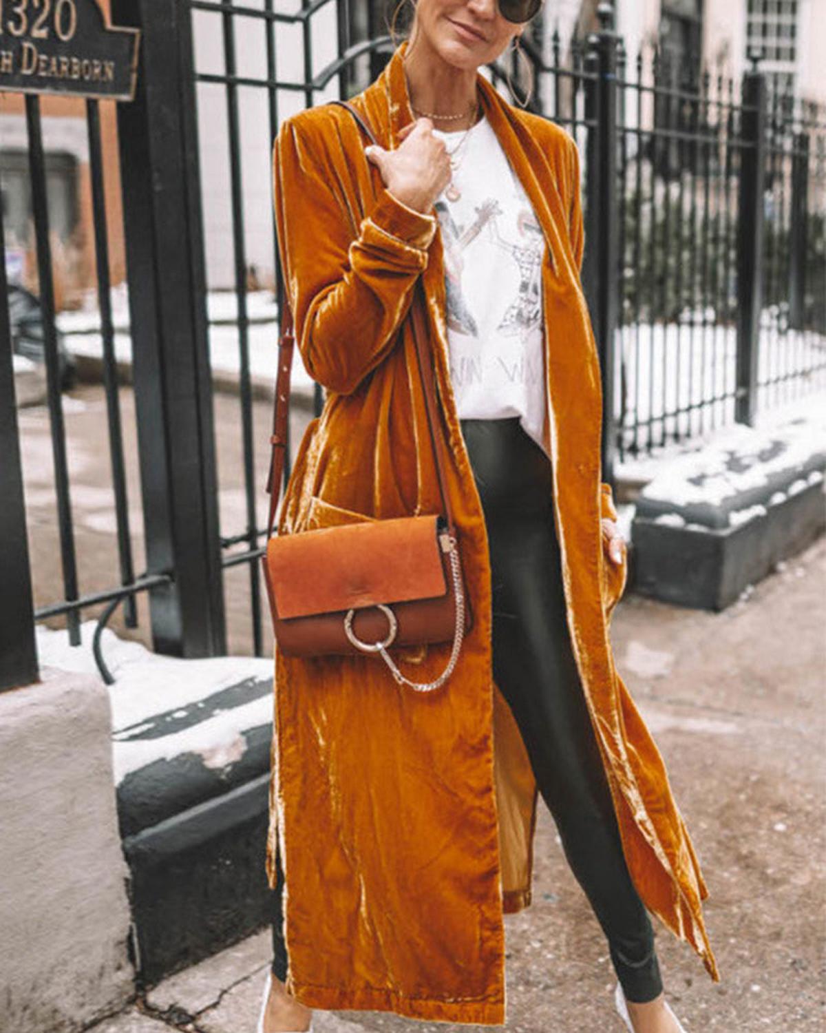 Langer Samt Cardigan Mantel für Damen – Eleganter Velours Kimono Style