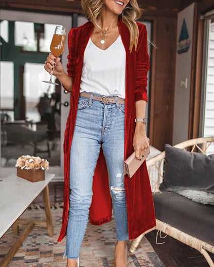Langer Samt Cardigan Mantel für Damen – Eleganter Velours Kimono Style