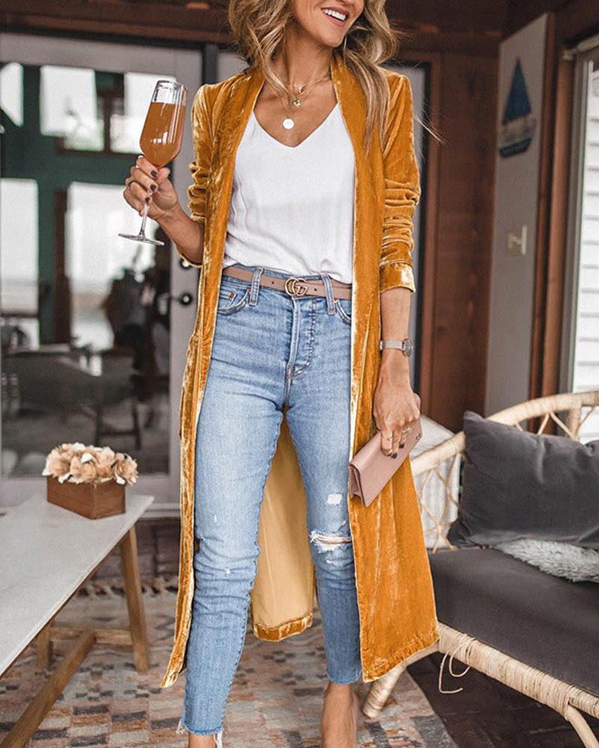 Langer Samt Cardigan Mantel für Damen – Eleganter Velours Kimono Style