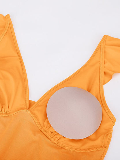 Figurformender Badeanzug mit Rüschen & V-Ausschnitt – Eleganter Push-Up Monokini für Damen