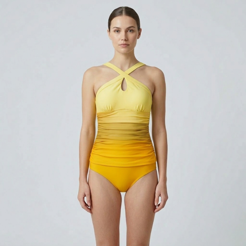 Figurformender Badeanzug mit Farbverlauf & Kreuzträgern für Damen – Schlankmachend & Elegant für Strand & Pool