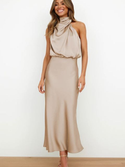Zélène - Elegantes ärmelloses Cocktailkleid mit Stehkragen und glänzendem Effekt