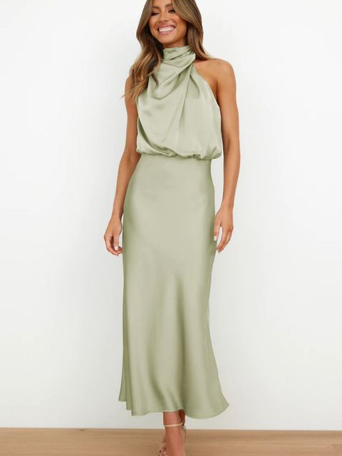 Zélène - Elegantes ärmelloses Cocktailkleid mit Stehkragen und glänzendem Effekt