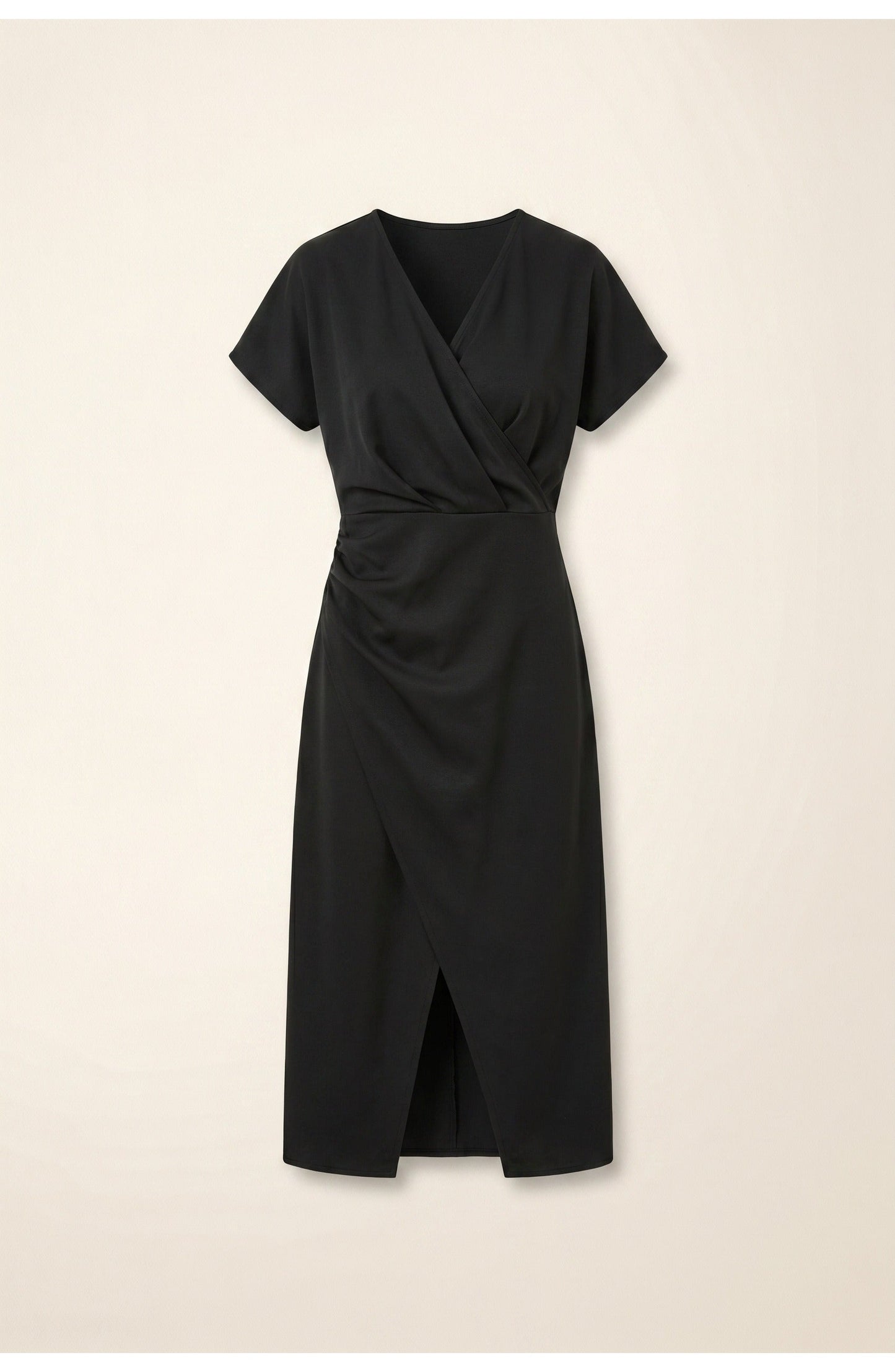 Elegantes Wickelkleid mit V-Ausschnitt für Damen – Figurbetontes Midikleid mit Taillenraffung & Schlitz