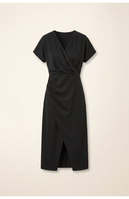 Elegantes Wickelkleid mit V-Ausschnitt für Damen – Figurbetontes Midikleid mit Taillenraffung & Schlitz