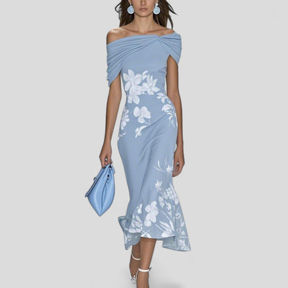 Florales Midikleid für Damen – Elegantes Off-Shoulder Kleid mit Figurbetonter Passform