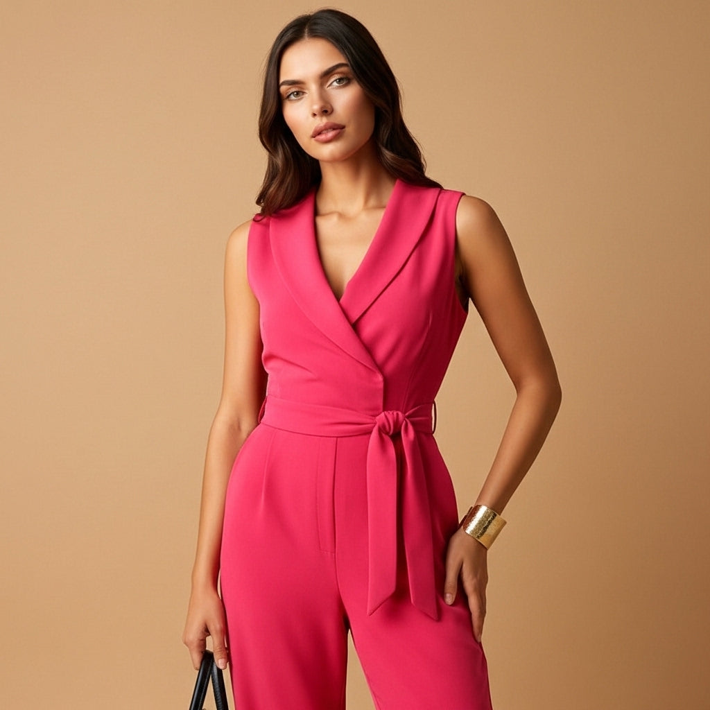 Flavie - Damen Overall mit Wickeloptik, Figurbetont, Weite Beine