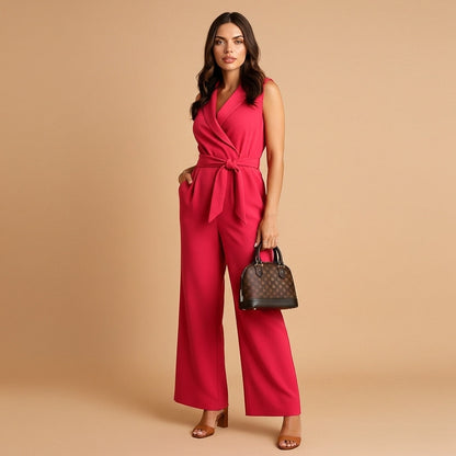 Flavie - Damen Overall mit Wickeloptik, Figurbetont, Weite Beine