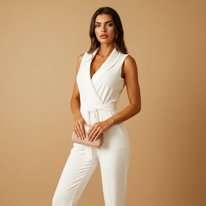 Flavie - Damen Overall mit Wickeloptik, Figurbetont, Weite Beine