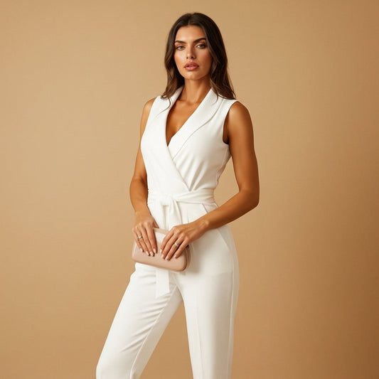 Flavie - Damen Overall mit Wickeloptik, Figurbetont, Weite Beine