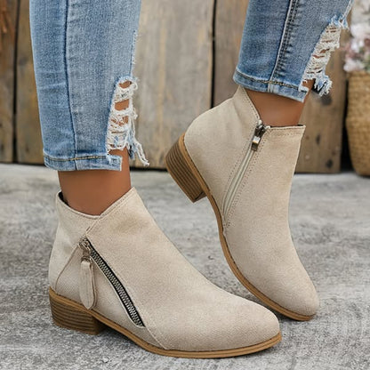 Zélyna - Elegante Niedrige Stiefeletten aus Wildleder für Damen, Frühling, mit Reißverschluss und Kleinem Absatz, Einfarbig
