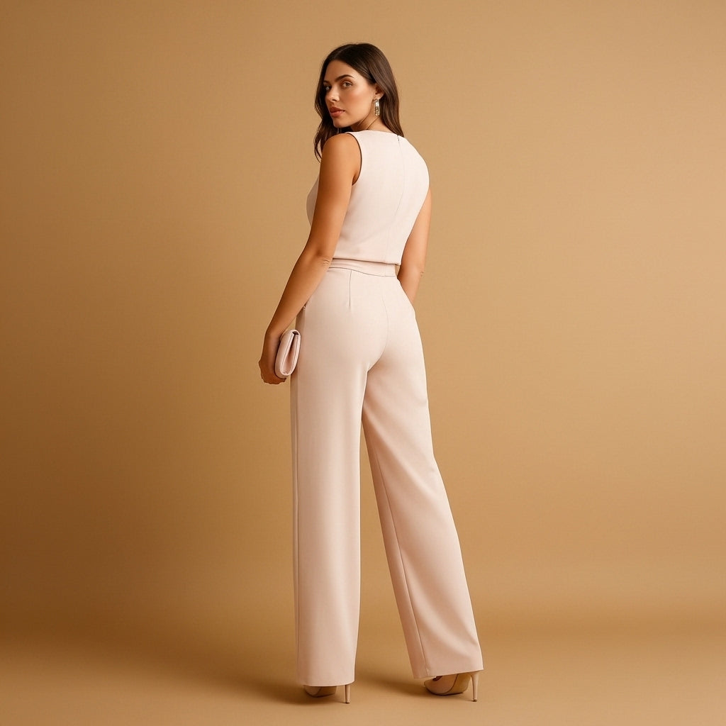 Flavie - Damen Overall mit Wickeloptik, Figurbetont, Weite Beine