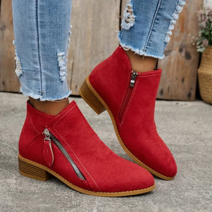 Zélyna - Elegante Niedrige Stiefeletten aus Wildleder für Damen, Frühling, mit Reißverschluss und Kleinem Absatz, Einfarbig