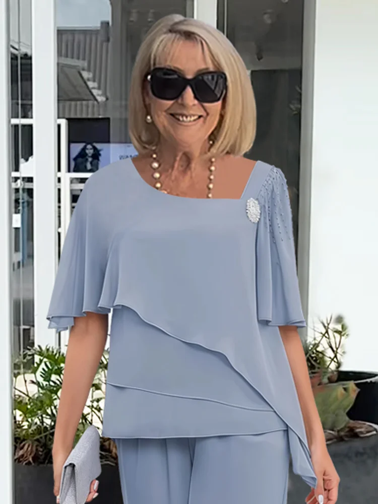 Jorielle - Elegantes Damen Sommer Ensemble mit asymmetrischem Oberteil und atmungsaktivem Stoffhose