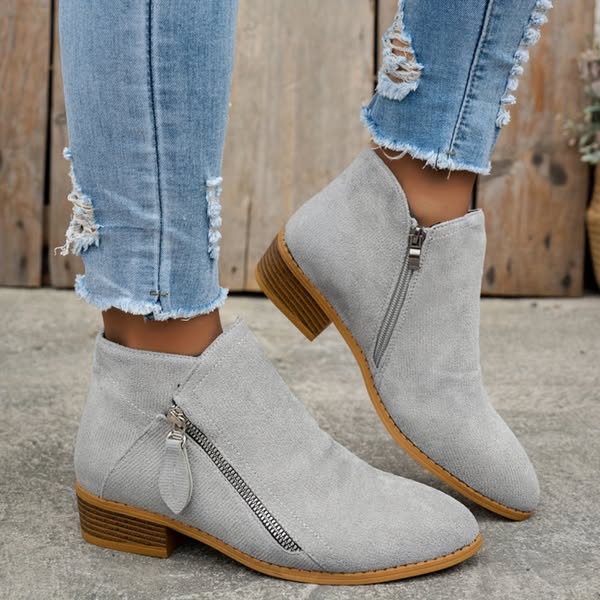 Zélyna - Elegante Niedrige Stiefeletten aus Wildleder für Damen, Frühling, mit Reißverschluss und Kleinem Absatz, Einfarbig