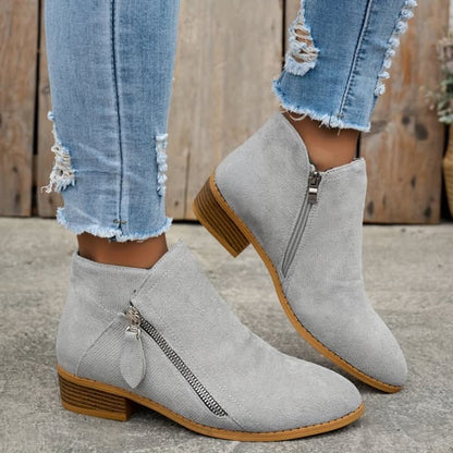 Zélyna - Elegante Niedrige Stiefeletten aus Wildleder für Damen, Frühling, mit Reißverschluss und Kleinem Absatz, Einfarbig