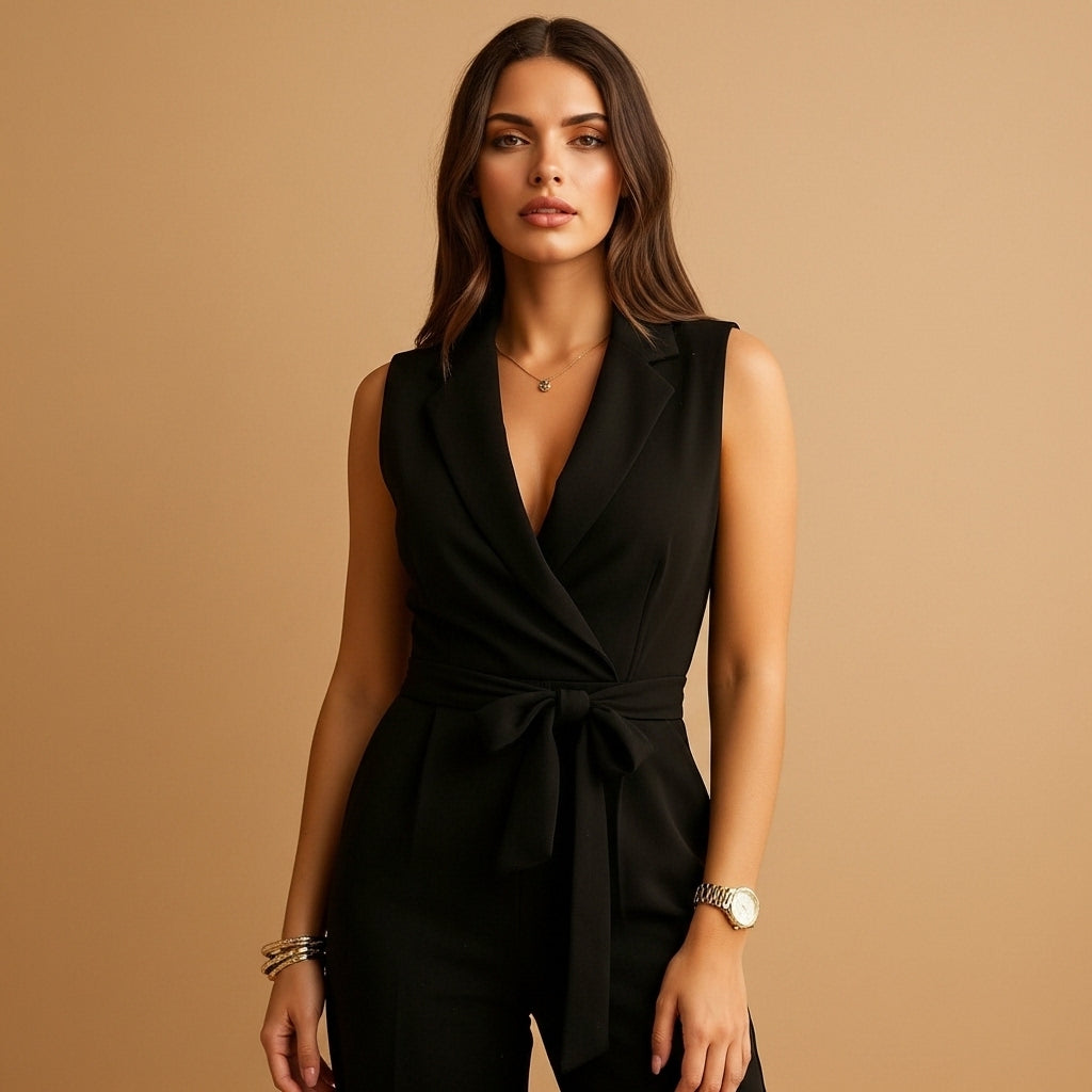 Flavie - Damen Overall mit Wickeloptik, Figurbetont, Weite Beine