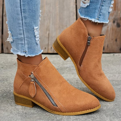Zélyna - Elegante Niedrige Stiefeletten aus Wildleder für Damen, Frühling, mit Reißverschluss und Kleinem Absatz, Einfarbig
