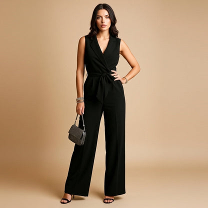 Flavie - Damen Overall mit Wickeloptik, Figurbetont, Weite Beine