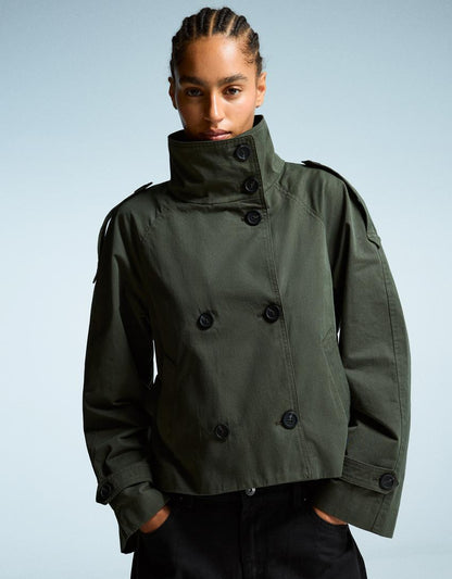 Elvire - Modischer Kurzer Frühlings-Trenchcoat für Frauen, Mit Knöpfen und Taillengürtel