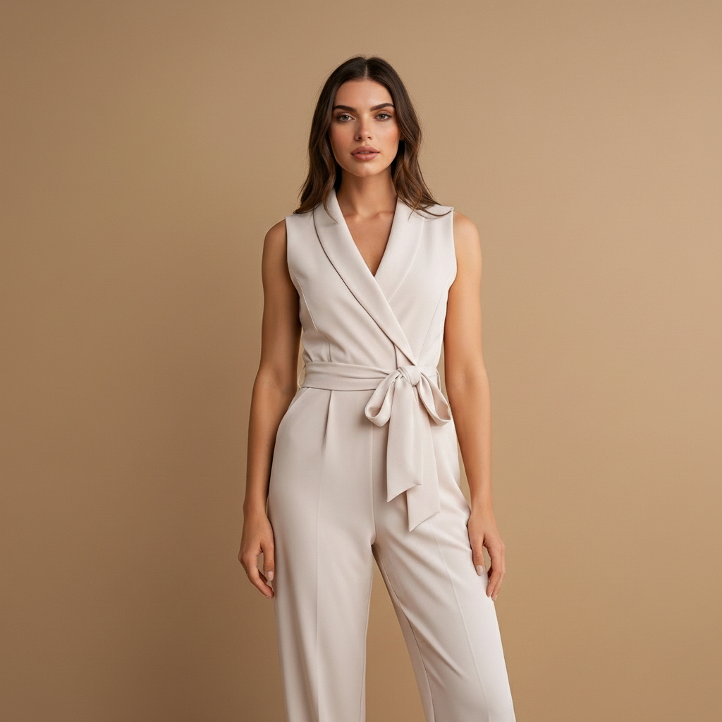 Flavie - Damen Overall mit Wickeloptik, Figurbetont, Weite Beine