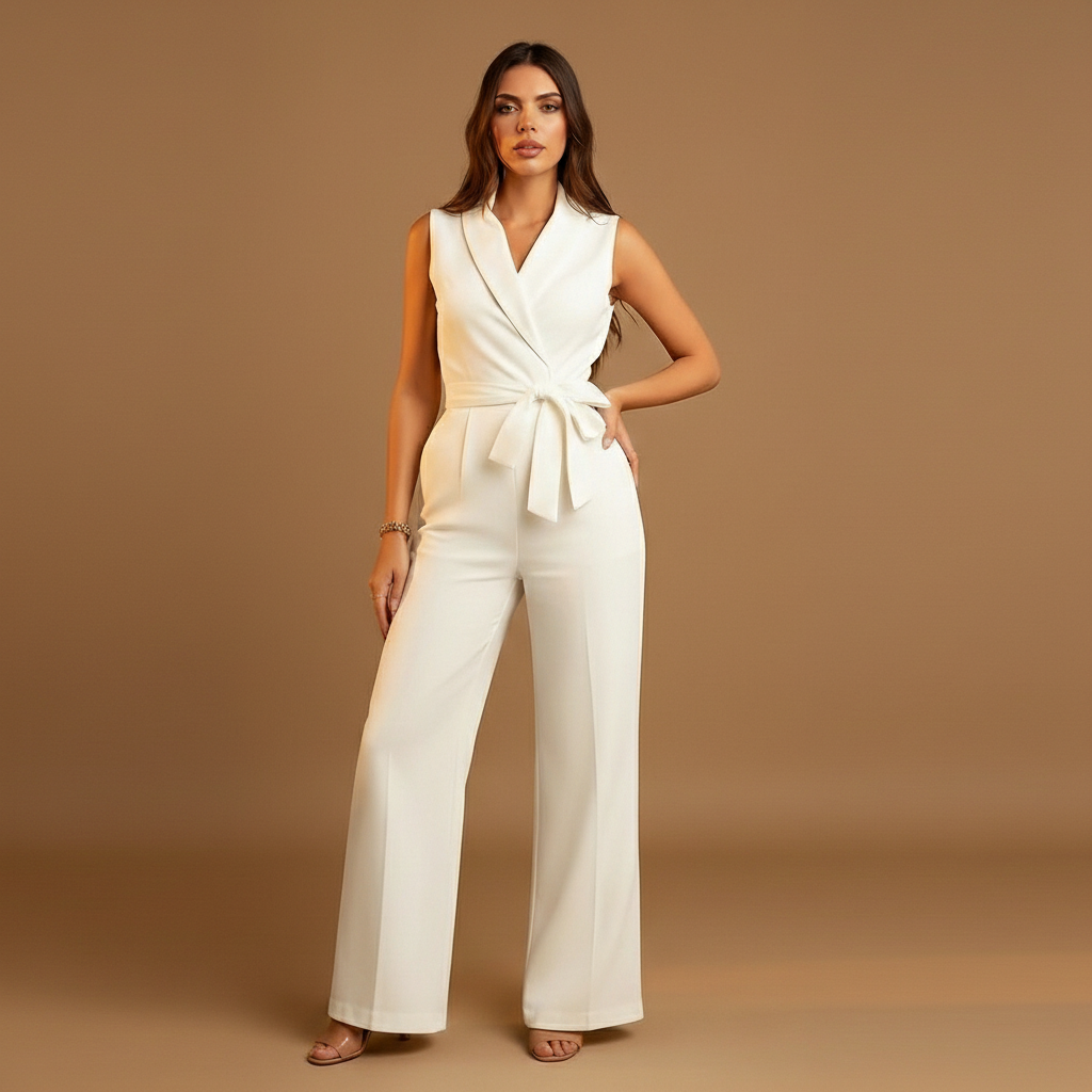 Flavie - Damen Overall mit Wickeloptik, Figurbetont, Weite Beine