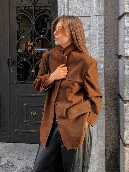 Maïwen - Vintage Suede Übergangsjacke für Damen mit Knöpfen