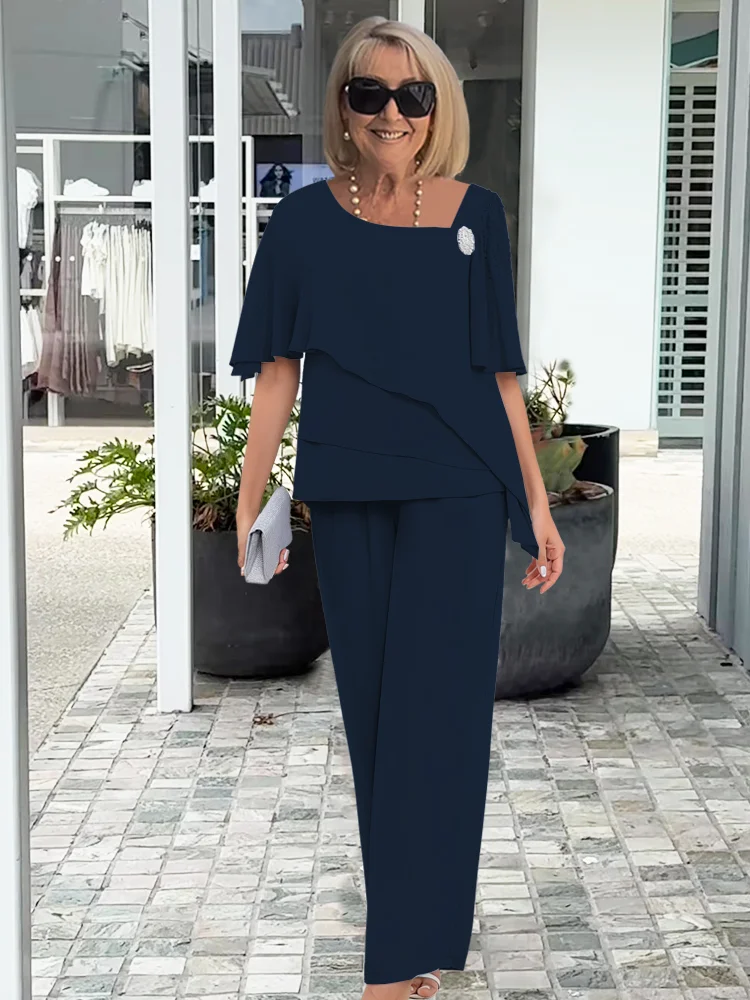Jorielle - Elegantes Damen Sommer Ensemble mit asymmetrischem Oberteil und atmungsaktivem Stoffhose