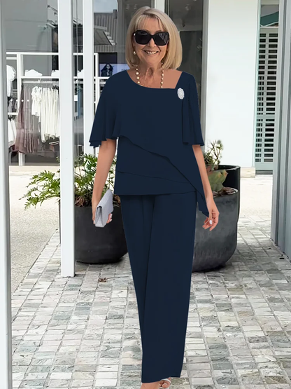 Jorielle - Elegantes Damen Sommer Ensemble mit asymmetrischem Oberteil und atmungsaktivem Stoffhose