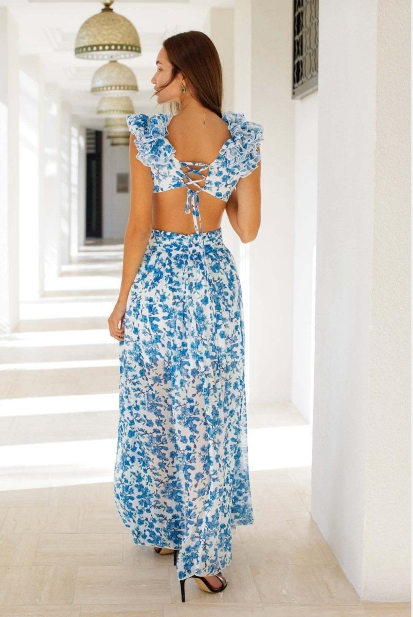 Elegantes Maxikleid mit Floralprint & Volantärmeln – Luftiges Sommerkleid für Damen