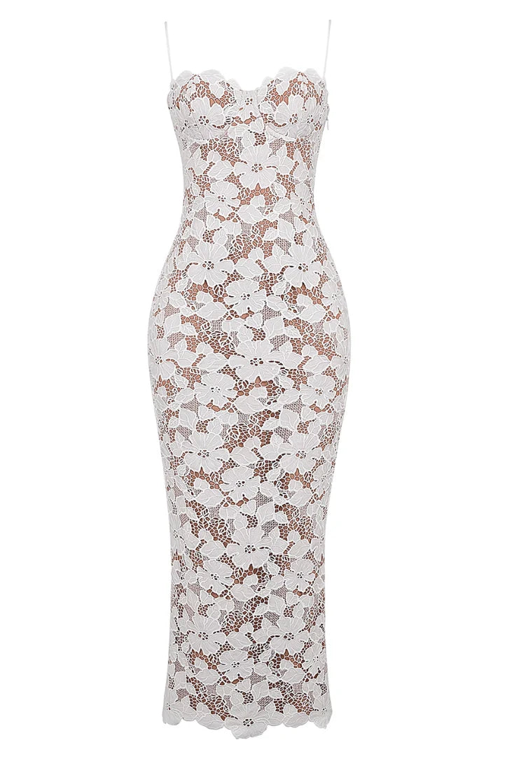 Elegantes Spitzen Maxi Kleid für Damen – Figurbetont & Rückenfrei mit Schnürung