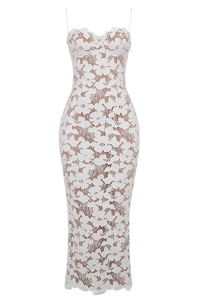 Elegantes Spitzen Maxi Kleid für Damen – Figurbetont & Rückenfrei mit Schnürung